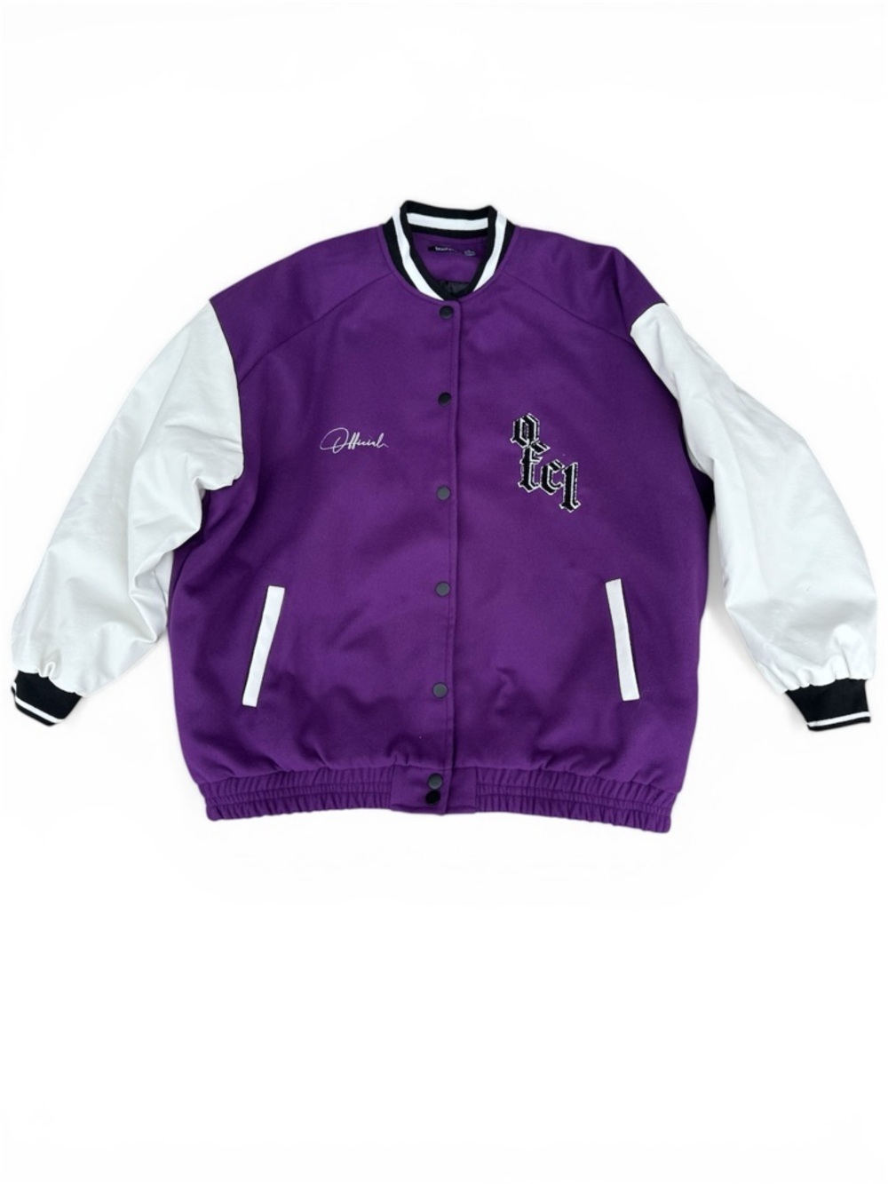 Boohoo Deep Purple Wool-Blend Varsity Jacket Size 12
